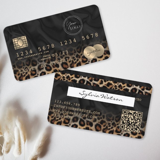Modern Leopard Logo QR Code Credit Card Style (Modern Leopard Logo QR Code Credit Card Style business card)
