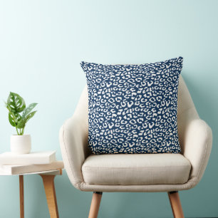 Modern Leopard Navy Blue Animal Print Pattern Cushion