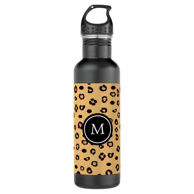 Modern Leopard Pattern and Monogram 710 Ml Water Bottle (Front)