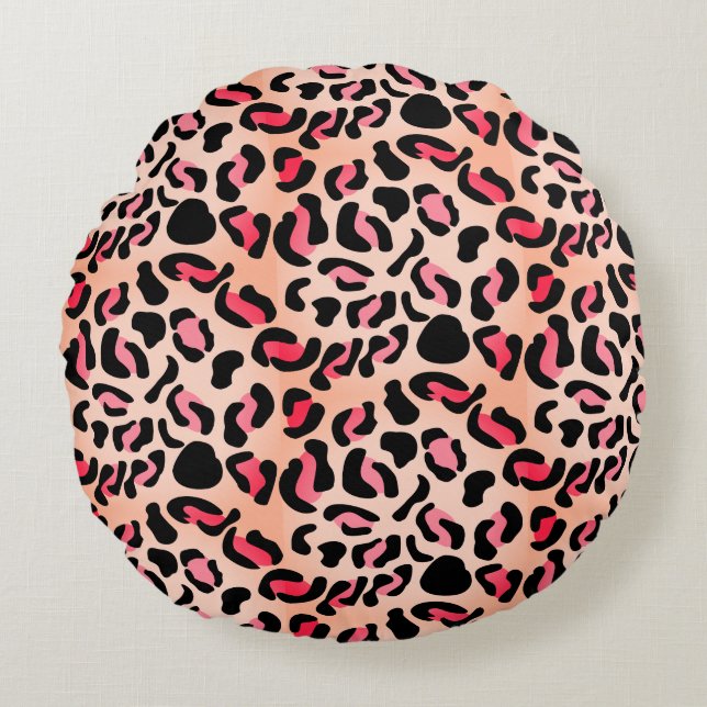 Modern Leopard Pattern Animal Print Round Cushion (Front)