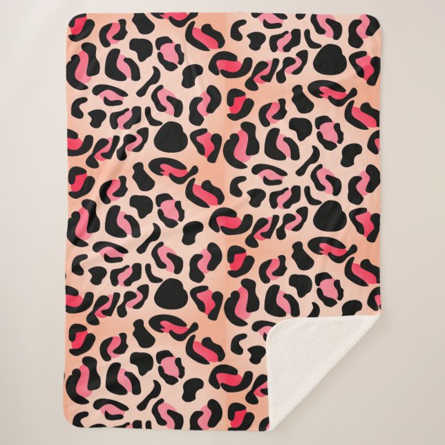 Modern Leopard Pattern Animal Print Sherpa Blanket (Front)
