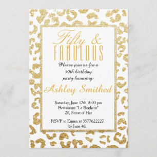 Modern leopard pattern gold glitter fabulous 50 invitation