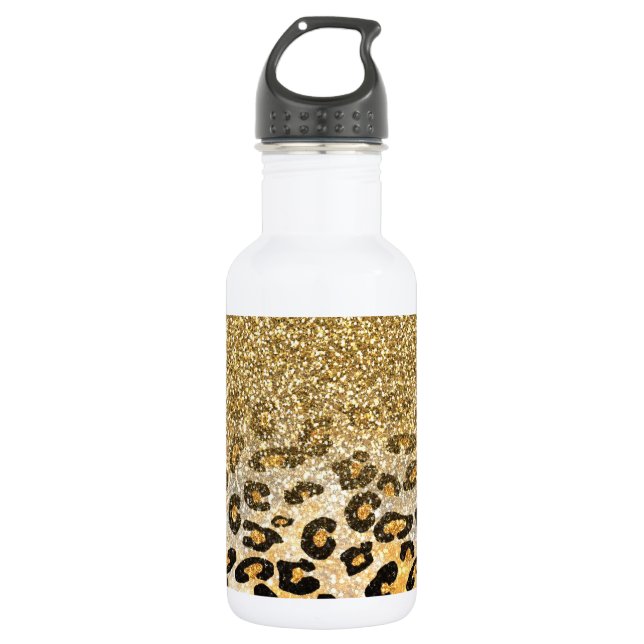  Modern Leopard Pattern Gold Glitter Ombre 532 Ml Water Bottle (Front)