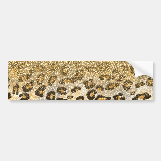  Modern Leopard Pattern Gold Glitter Ombre Bumper Sticker (Front)