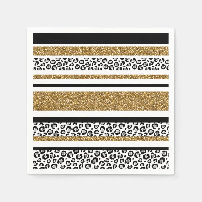  Modern Leopard Pattern Gold Glitter Ombre Napkin (Front)