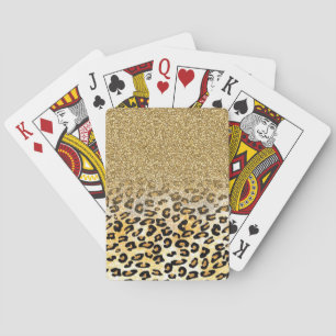 Modern Leopard Pattern Gold Glitter Ombre Playing Cards