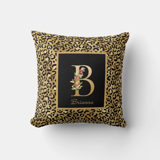 Modern Leopard Personalised Monogram B Initial Cushion (Front)