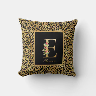 Modern Leopard Personalised Monogram E Initial Cushion