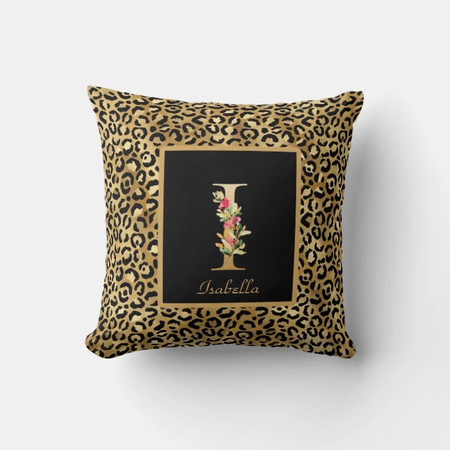 Modern Leopard Personalised Monogram I Initial Cushion (Front)