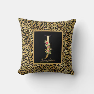 Modern Leopard Personalised Monogram J Initial Cushion