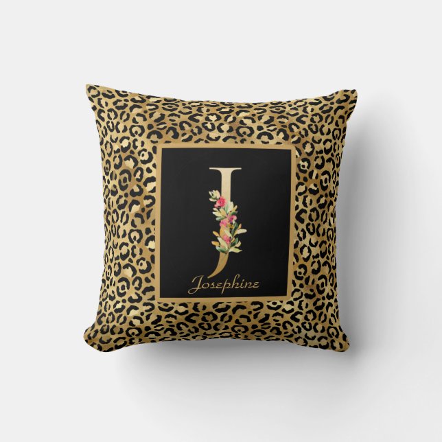 Modern Leopard Personalised Monogram J Initial Cushion (Front)