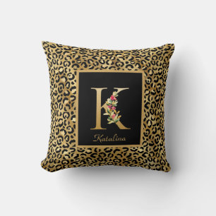 Modern Leopard Personalised Monogram K Initial Cushion