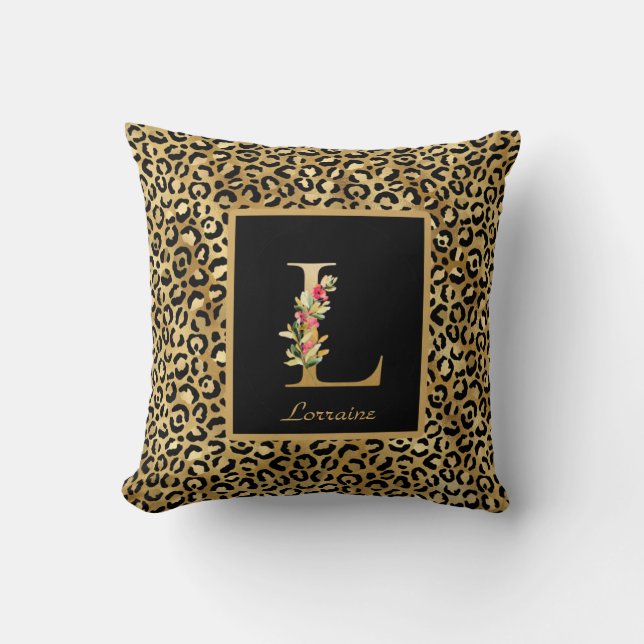 Modern Leopard Personalised Monogram L Initial Cushion (Front)
