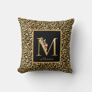 Modern Leopard Personalised Monogram M Initial Cushion