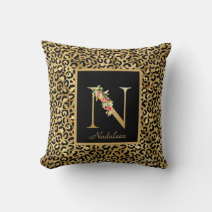 Modern Leopard Personalised Monogram N Initial Cushion