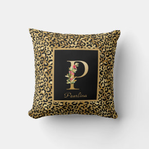 Modern Leopard Personalised Monogram P Initial Cushion