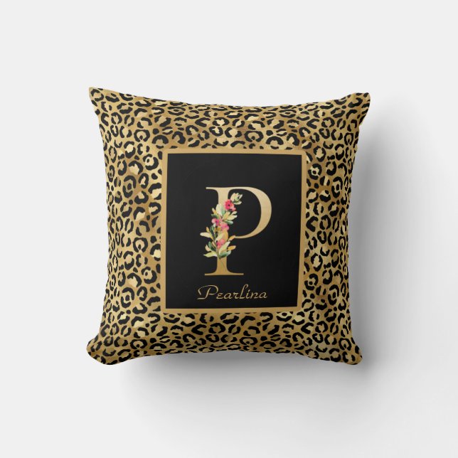 Modern Leopard Personalised Monogram P Initial Cushion (Front)