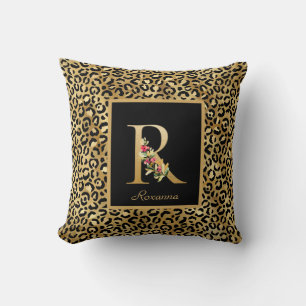 Modern Leopard Personalised Monogram R Initial Cushion