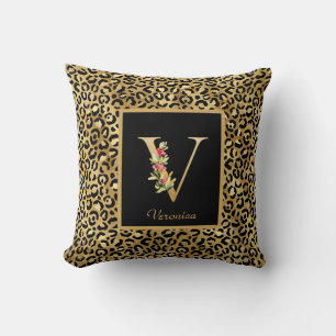 Modern Leopard Personalised Monogram V Initial Cushion