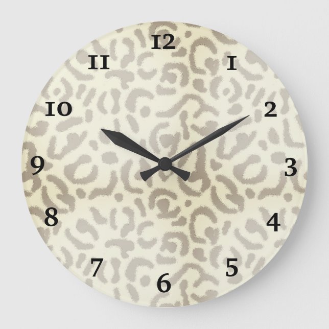 Modern Leopard Print Chic Khaki Brown Cheetah Large Clock (Front)