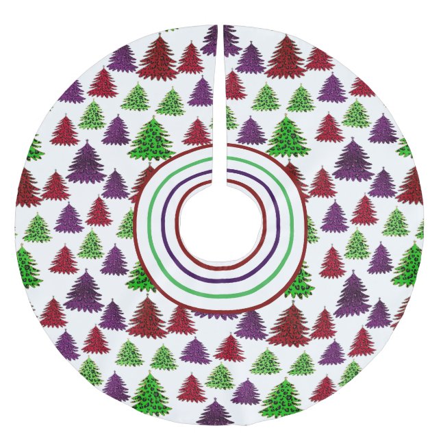 Modern Leopard Print Colourful Christmas Trees Brushed Polyester Tree Skirt (Front)
