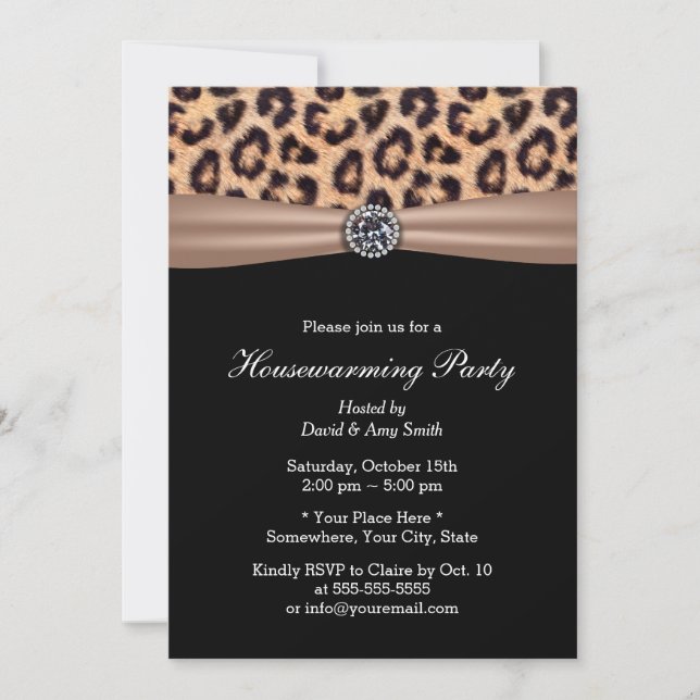 Modern Leopard Print Diamond Housewarming Party Invitation (Front)