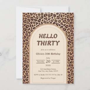 Modern Leopard Print Hello Thirty 30th Birthday Invitation