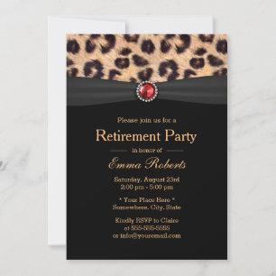 Modern Leopard Print & Ruby Gems Retirement Party Invitation