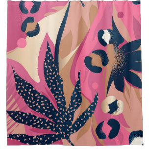 Modern Leopard Skin, Exotic Floral. Shower Curtain
