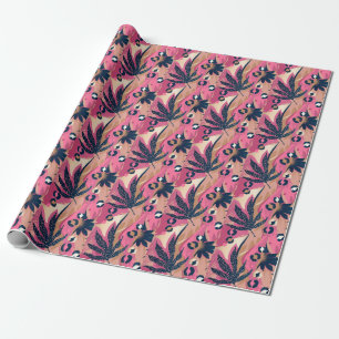 Modern Leopard Skin, Exotic Floral. Wrapping Paper