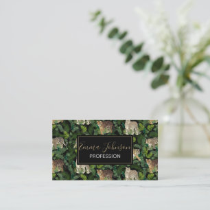 Modern Leopards Tigers Jungle Plants Black Design Business Card