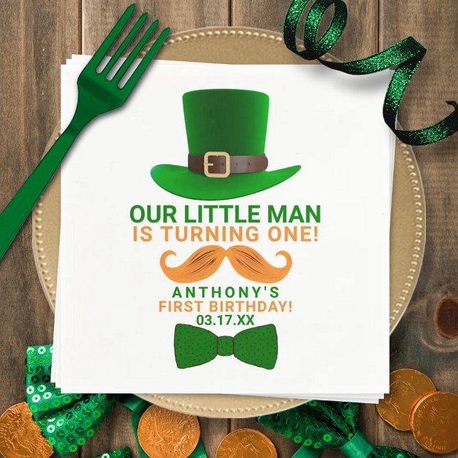 Modern Leprechaun St. Patrick's Any Age Birthday Napkin (Creator Uploaded)