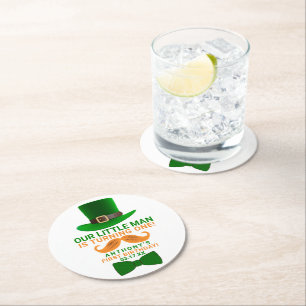 Modern Leprechaun St. Patrick's Any Age Birthday Round Paper Coaster