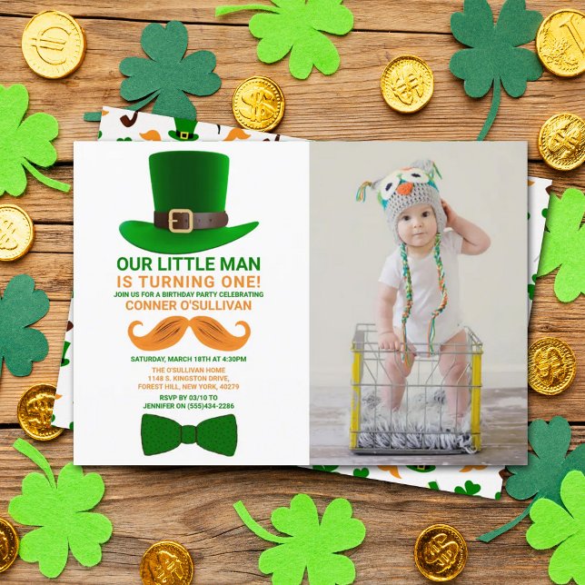 Modern Leprechaun St. Patrick's Day Birthday Photo Invitation (Creator Uploaded)