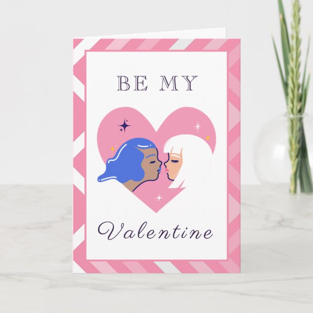 Modern Lesbian Couple LGBTQ Valentine's Day Cute   Holiday Card (Front)