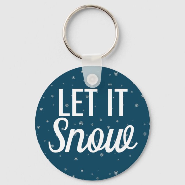 Modern let it snow blue with snowflakes key ring (Front)