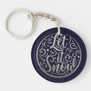 Modern Let It Snow Christmas Round Mandela Key Ring