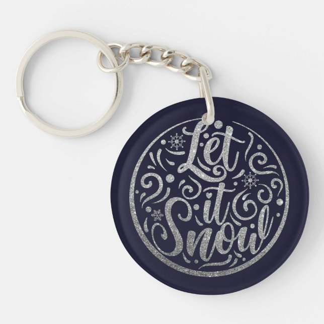 Modern Let It Snow Christmas Round Mandela Key Ring (Front)