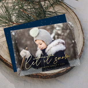 Modern Let It Snow Script Foil Holiday Card