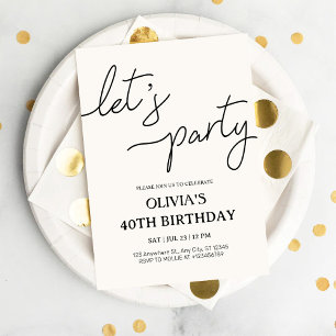 Modern Let’s Party 40th Birthday Invitation