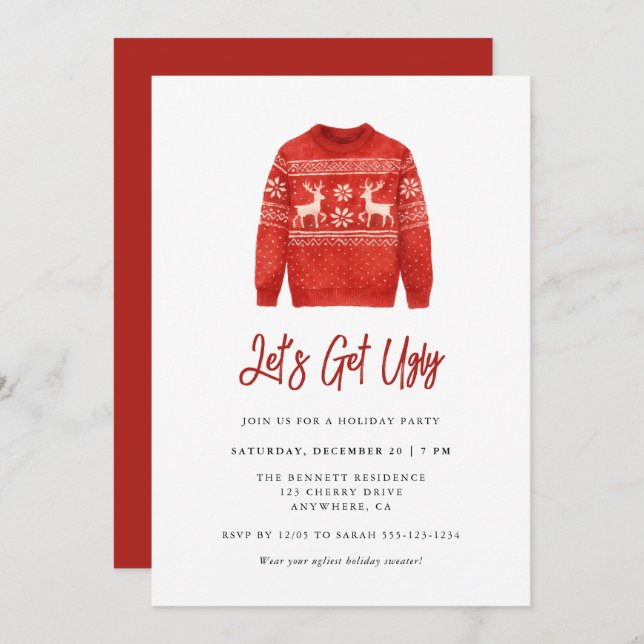 Modern Lets Get Ugly Christmas Ugly Sweater Party Invitation (Front/Back)