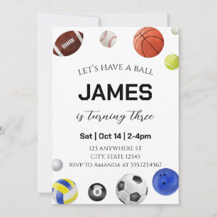 Modern Let's Have a Ball Kids Birthday Invitation