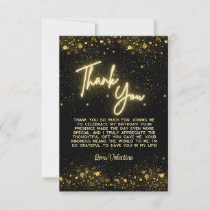 Modern Let's Party Black and Gold Neon Glow Light Thank You Card