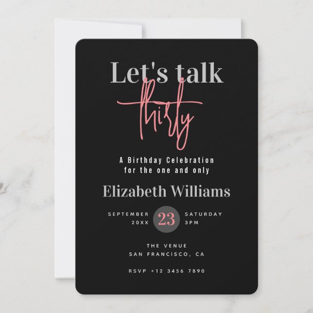 Modern Let's Talk Thirty Birthday Party Invitation (Front)