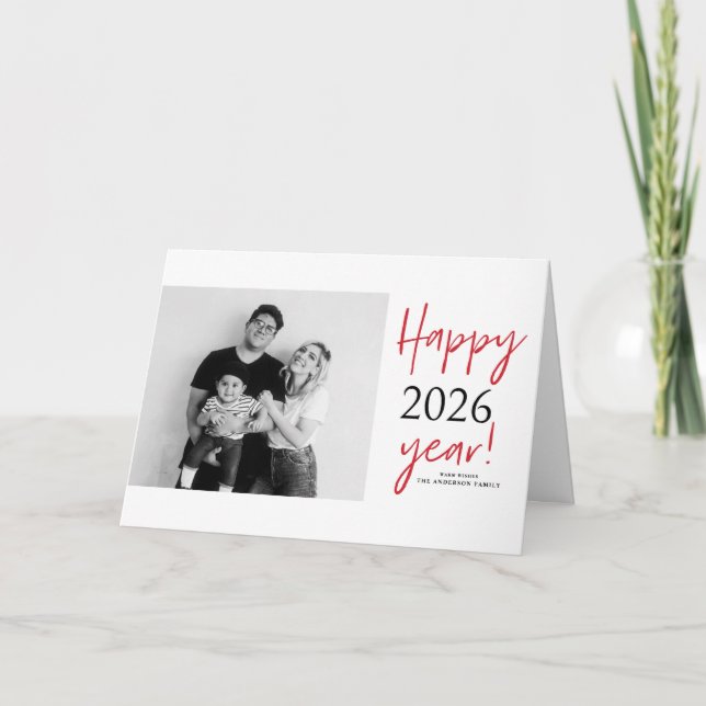 Modern Lettering 2025 Happy New Year Photo Holiday Card (Front)
