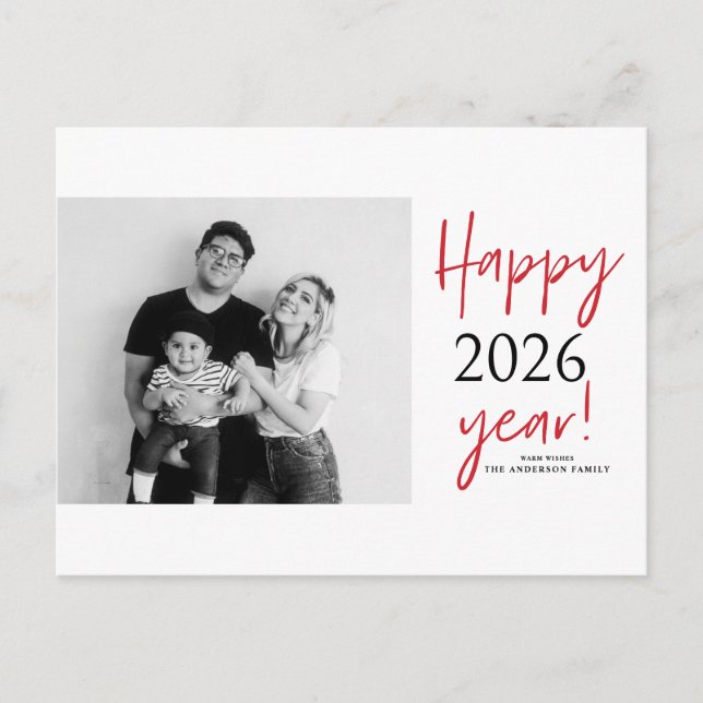 Modern Lettering 2025 Happy New Year Photo Holiday Postcard (Front)