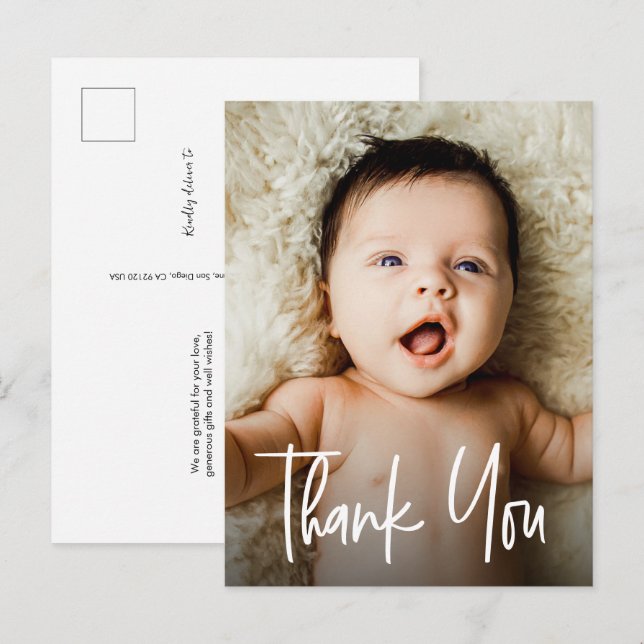 Modern lettering Custom Newborn Photo Baby Shower  Postcard (Front/Back)