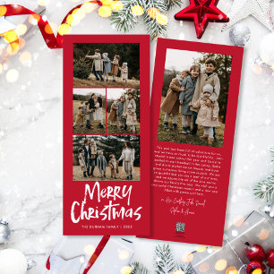 Modern Lettering Five Slim Photo Merry Christmas Holiday Card