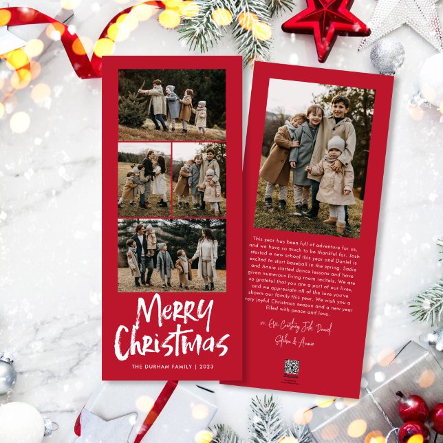 Modern Lettering Five Slim Photo Merry Christmas Holiday Card (Creator Uploaded)