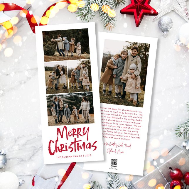 Modern Lettering Five Slim Photo Merry Christmas Holiday Card (Creator Uploaded)